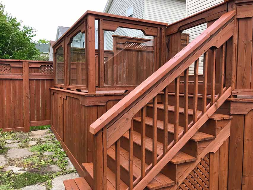 freshly stained deck and staircase